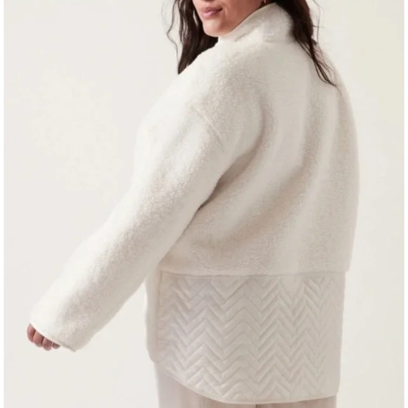 Athleta Cozy Sherpa Snap Sweatshirt Magnolia XL Pullover Fleece Sweater Oversize - Picture 2 of 9